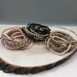 Multi layer Stack Bracelets Rosy Neutral Black Layering Stackable Boho Bundle 3.